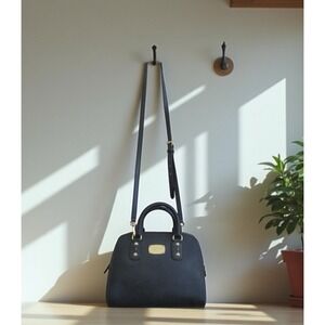 Michael Kors Small Black Saffiano Leather 2Way Duffle Tote Bag Crossbody Handbag